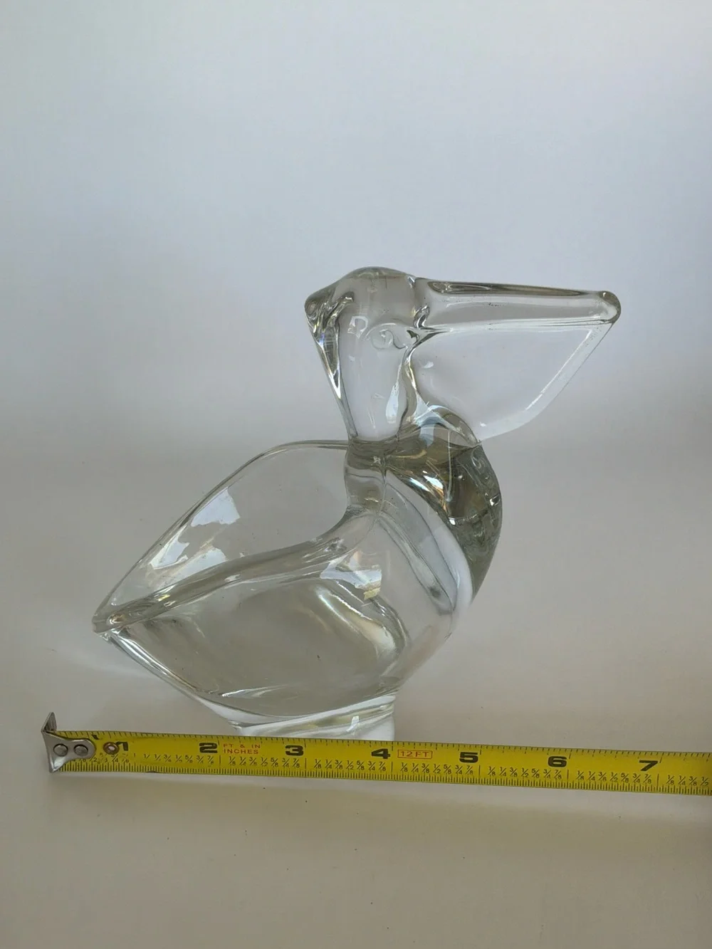Vintage Hand Blown Clear Glass Pelican Figurine Coastal Bird Art Paperweight